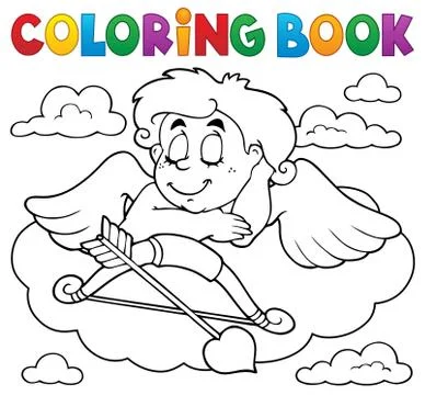 Coloring book Cupid topic Stock Illustration