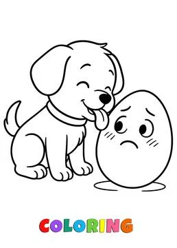 Coloring book : Cute egg character and cute dog - Kawaii Style Stock Illustration