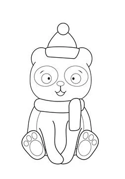 Coloring book with a cute panda in a hat and scarf イラスト素材