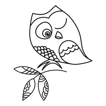 Coloring book. Cute squinting Owl . Anti-stress sketch freehand drawing with  Stock Illustration
