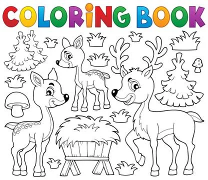 Coloring book deer theme - eps10 vector illustration. Stock Illustration