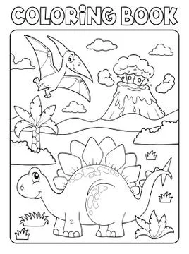 Coloring book dinosaur composition image Stock Illustration