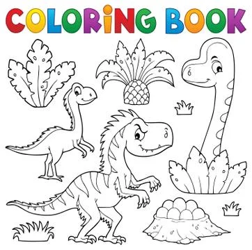 Coloring book dinosaur composition image Stock Illustration