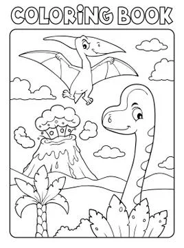 Coloring book dinosaur composition image Stock Illustration