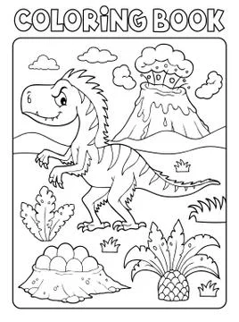 Coloring book dinosaur composition image Stock Illustration