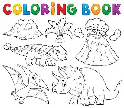 Coloring book dinosaur subject image Stock Illustration