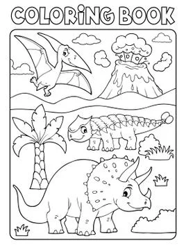 Coloring book dinosaur subject image Stock Illustration