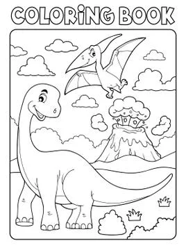 Coloring book dinosaur subject image Stock Illustration