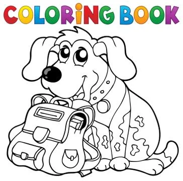 Coloring book dog with schoolbag theme - eps10 vector illustration. Stock Illustration