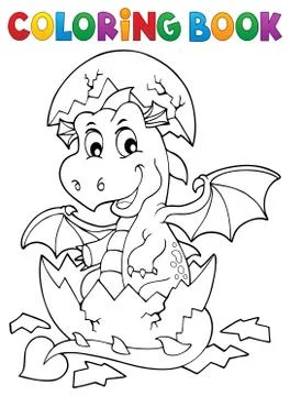 Coloring book dragon hatching from egg 库存插图