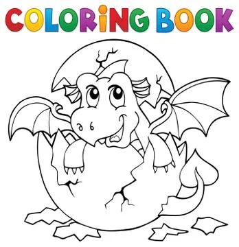 Coloring book dragon hatching from egg 库存插图