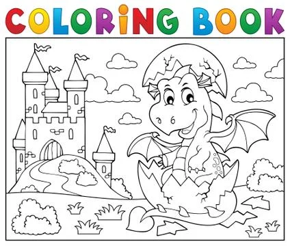Coloring book dragon hatching from egg 库存插图