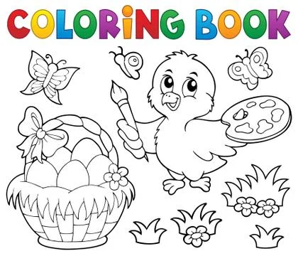 Coloring book Easter theme with chicken Stock Illustration