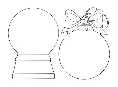 Coloring book empty snow globe line art. Christmas ball with ribbon bow. Hand 스톡 일러스트