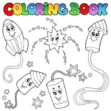 Coloring book fireworks theme  库存插图