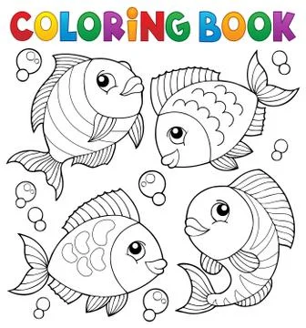 Coloring book with fish theme Illustrazione stock