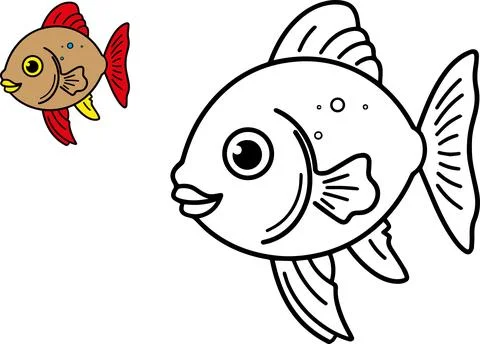 Coloring book with fish theme, vector illustration. Stock Illustration