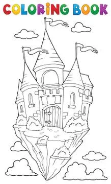 Coloring book flying castle theme Stock Illustration
