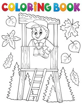 Coloring book forester theme Stock Illustration
