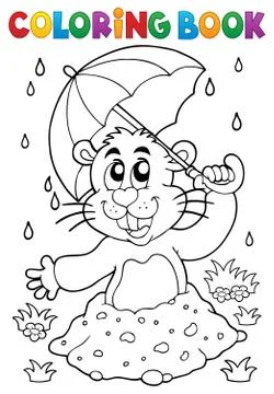 Coloring book groundhog theme image Illustrazione stock