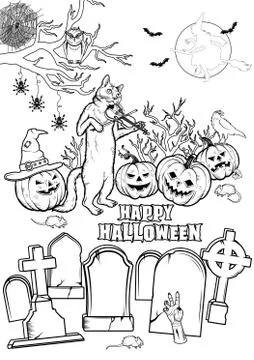 Coloring book Halloween characters. Vector illustration Stock Illustration
