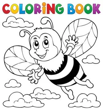 Coloring book happy bee theme Stock Illustration