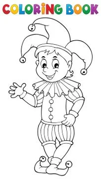 Coloring book happy jester theme Stock Illustration