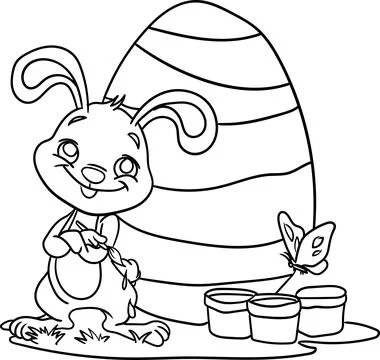 Coloring Book for Kid - Easter day Series Rabbit with Eggs Stock Illustration