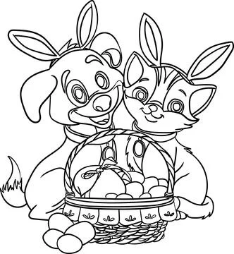 Coloring Book for Kid - St Patrick Day Series Cat and Dog Stock Illustration