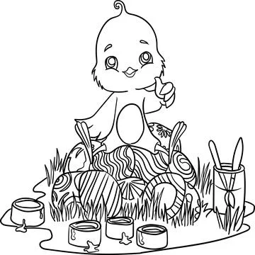 Coloring Book for Kid - St Patrick Day Series Chick on the top of eggs Stock Illustration