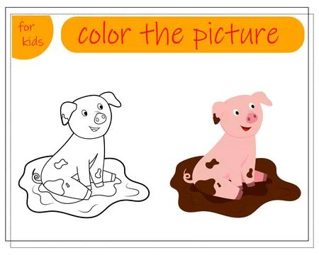 Coloring book for kids, color in the pattern of pigs. Vector isolated on a .. Stock Illustration