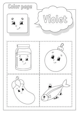 Coloring book. Learning colors. Flashcard for kids. Cartoon characters. Pictu Stock Illustration