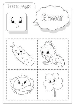 Coloring book. Learning colors. Flashcard for kids. Cartoon characters. Pictu Stock Illustration