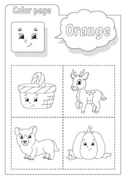 Coloring book. Learning colors. Flashcard for kids. Cartoon characters. Pictu Stock Illustration