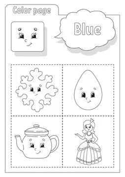 Coloring book. Learning colors. Flashcard for kids. Cartoon characters. Pictu Stock Illustration