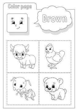 Coloring book. Learning colors. Flashcard for kids. Cartoon characters. Pictu Stock Illustration