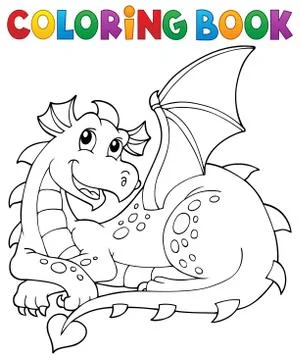 Coloring book lying dragon theme Stock Illustration