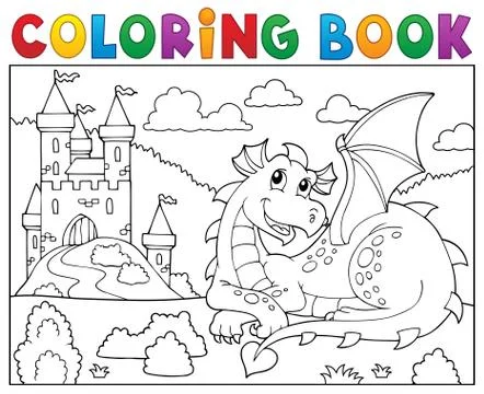Coloring book lying dragon theme Stock Illustration