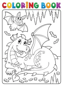 Coloring book lying dragon theme Stock Illustration