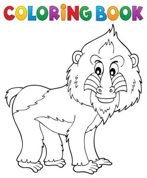 Coloring book mandrill theme Illustrazione stock