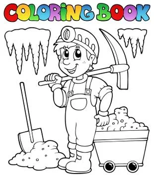 Coloring book with miner Illustrazione stock
