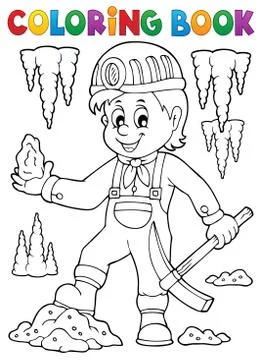 Coloring book miner theme image Stock Illustration