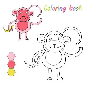 Coloring book monkey kids layout for game Stock Illustration