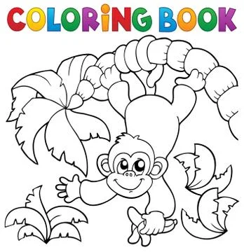 Coloring book monkey theme Stock Illustration