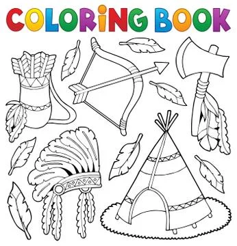 Coloring book Native American theme Stock Illustration