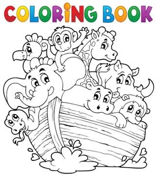 Coloring book noahs ark theme - illustration. Stock Illustration