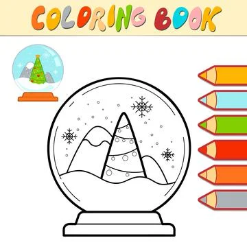 Coloring book or Coloring page for kids. Christmas ball black and white vecto Stock Illustration