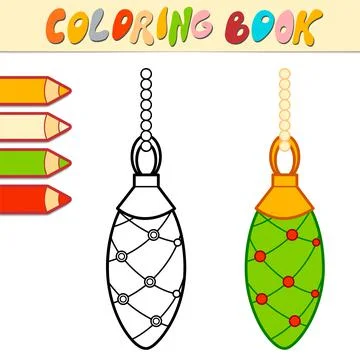 Coloring book or Coloring page for kids. Christmas ball black and white vecto Stock Illustration