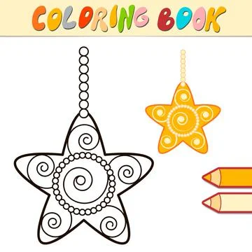 Coloring book or Coloring page for kids. Christmas star black and white vecto Stock Illustration