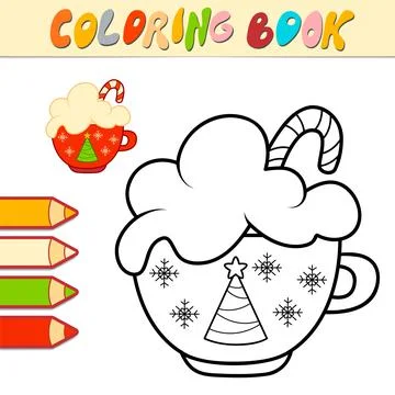 Coloring book or Coloring page for kids. Christmas Cup black and white vector Stock Illustration